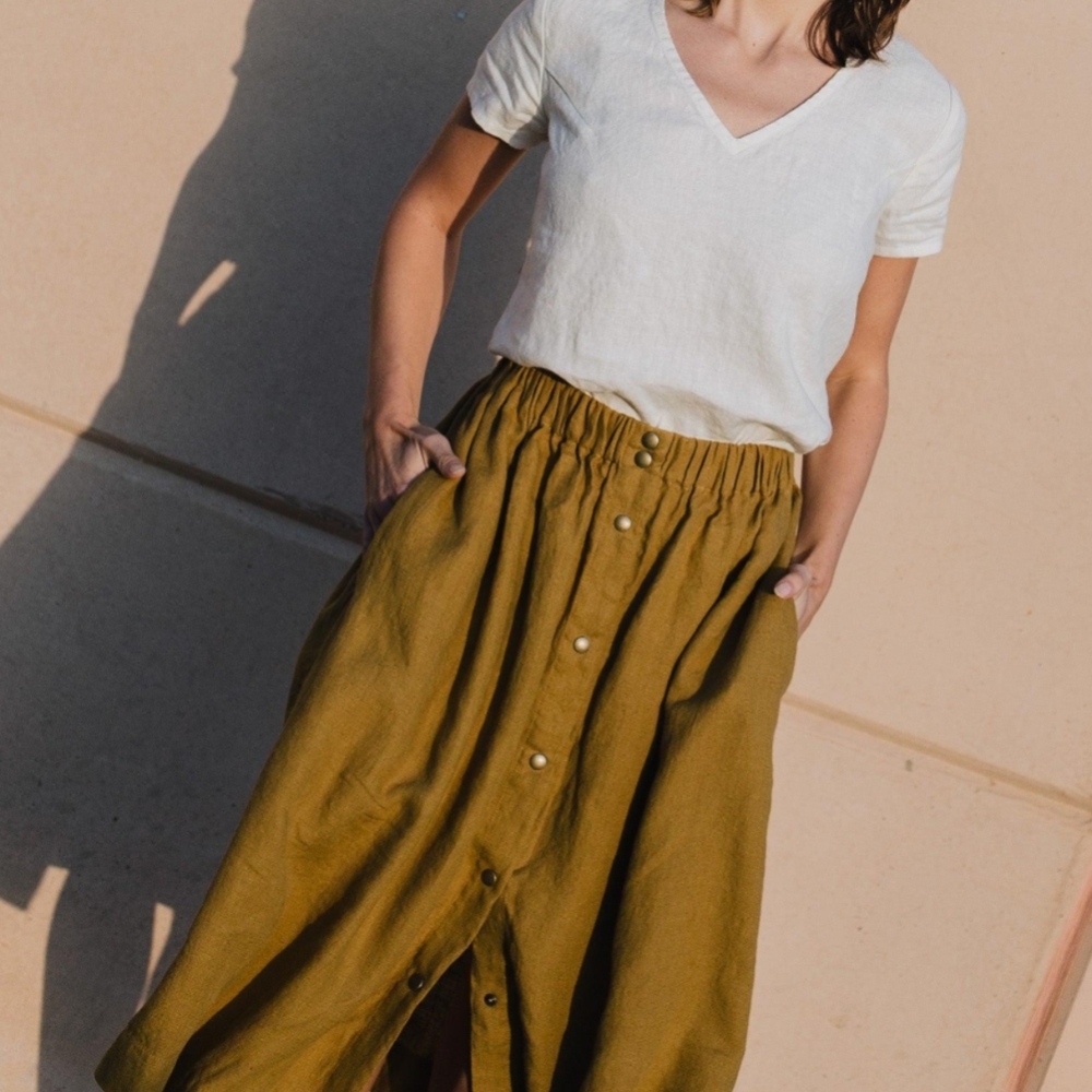 Olive Button-Down Maxi Skirt